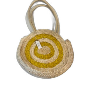 Lucca Couture Corn Husk Round Straw Bag Yellow Circle Summer Beach NEW NWT